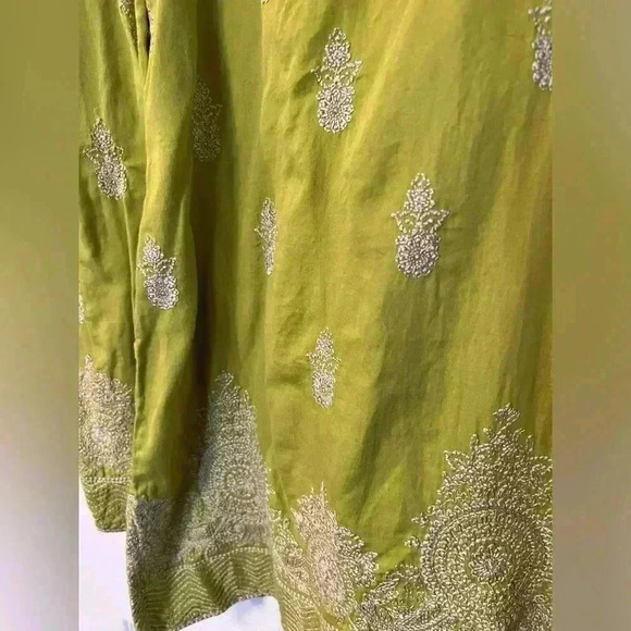 Sigrid Olsen Signature Chartreuse Green Embroidered Tunic Cotton Blouse Small - Picture 2 of 7
